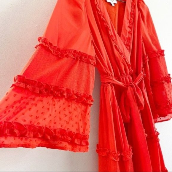 Boho style Angel Sleeve Tiered Ruffle Dress by Designer Alexis. Size XS - Picture 9 of 12